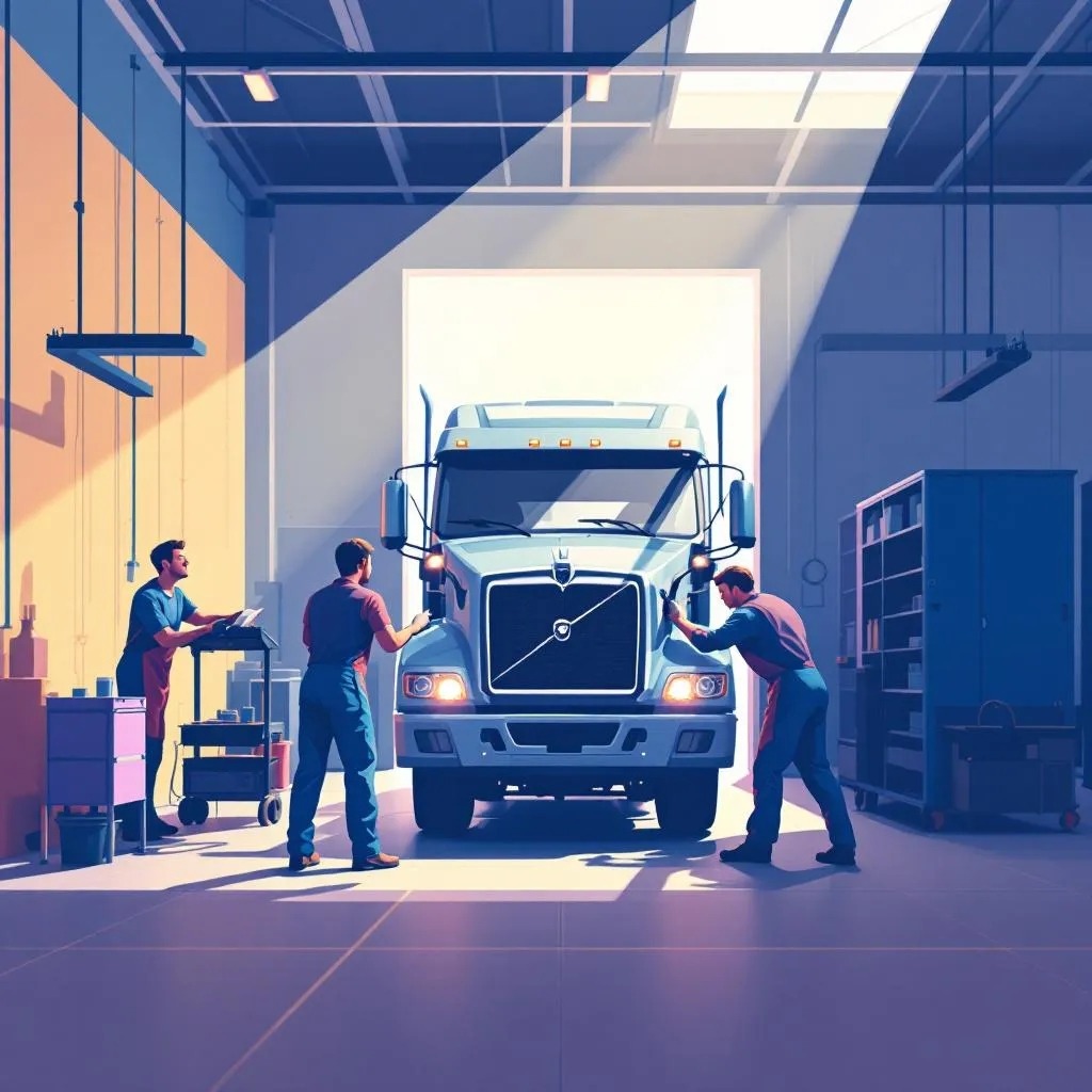 Des mécaniciens réparent un camion